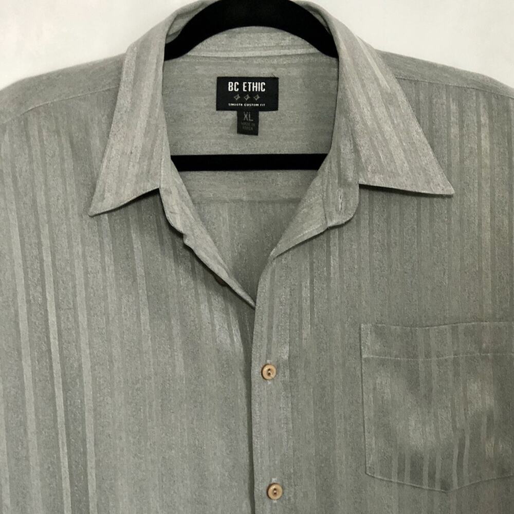 BC Ethic Men's Gray Ghost Stripes Button Up Long Sleeve Shirt Size XL - Picture 2 of 10